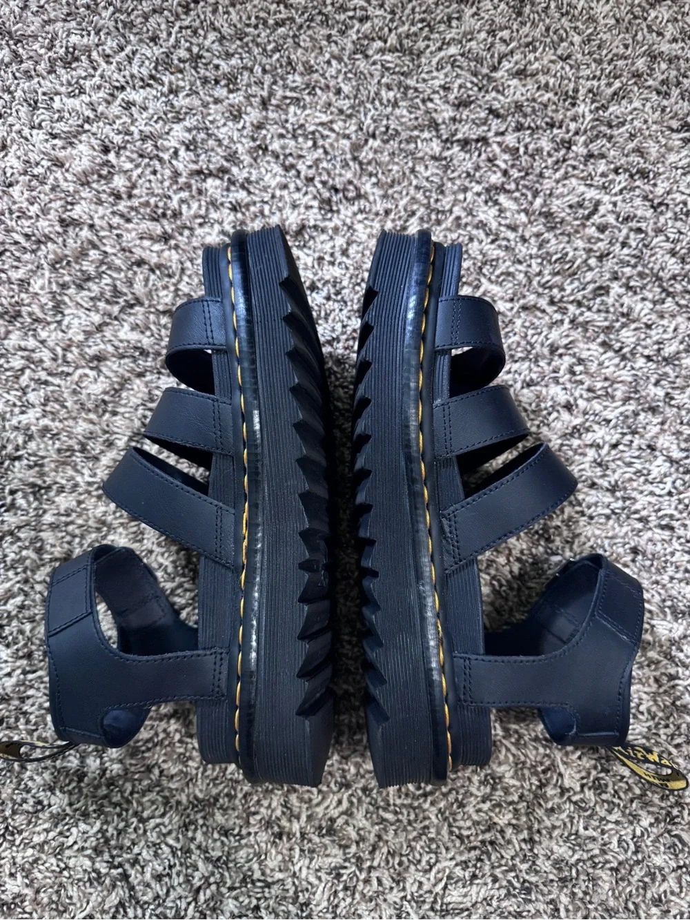 Dr. Martens AirWair Black Platform Sandals with Yellow Stitching